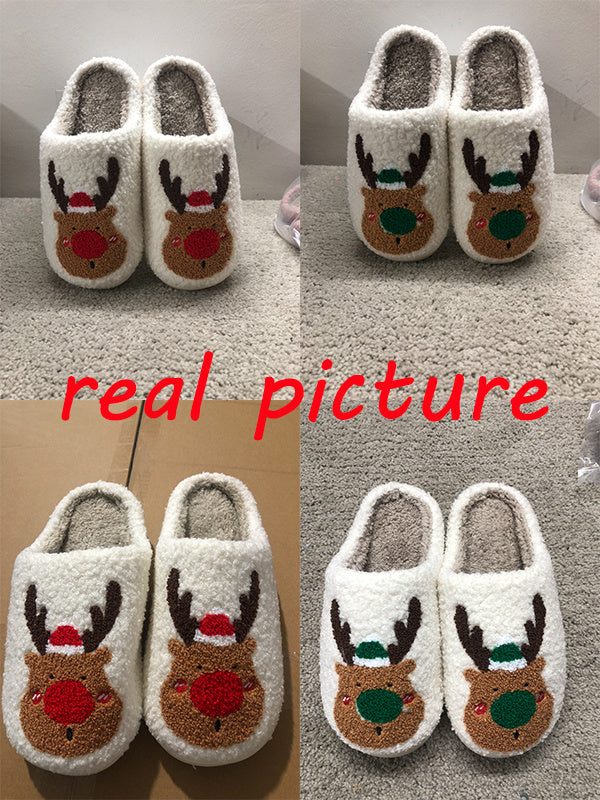 Christmas Shoes Winter Home Slippers Elk Soft Cozy Bedroom Slipper Slip On House Shoes 0abkse-a8