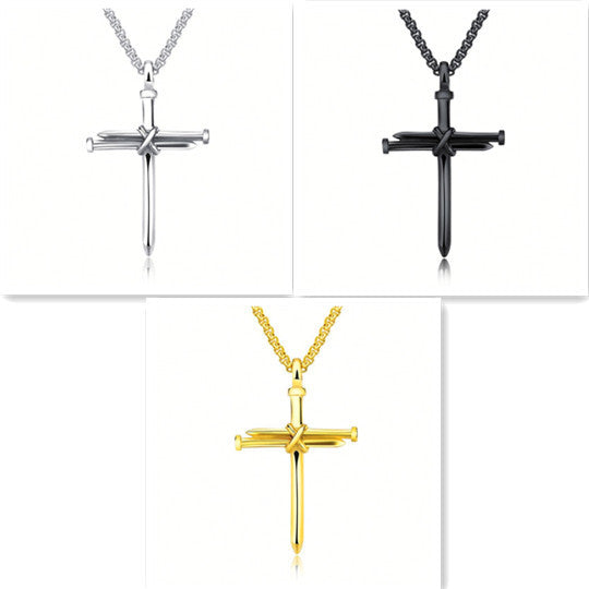 Steel Gold Black Color Fashion Mens Iron Nail Cross Pendant Necklace Stainless Steel 3mm Round Box Chain Jewelry Gift For Men 0abkse-a8