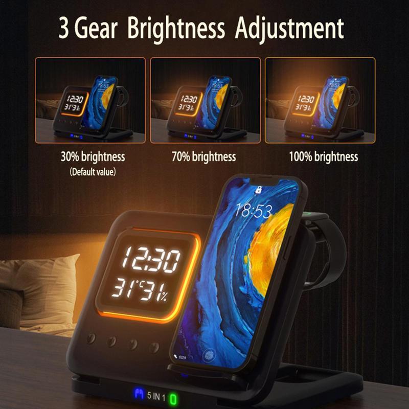 15W Wireless Chargers Stand 5 In1 LED Digital Alarm Clock Fast Charging Dock Station 0abkse-a8