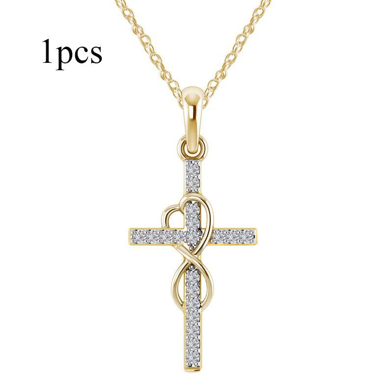 Alloy Pendant With Diamond And Eight-character Cross Necklace 0abkse-a8