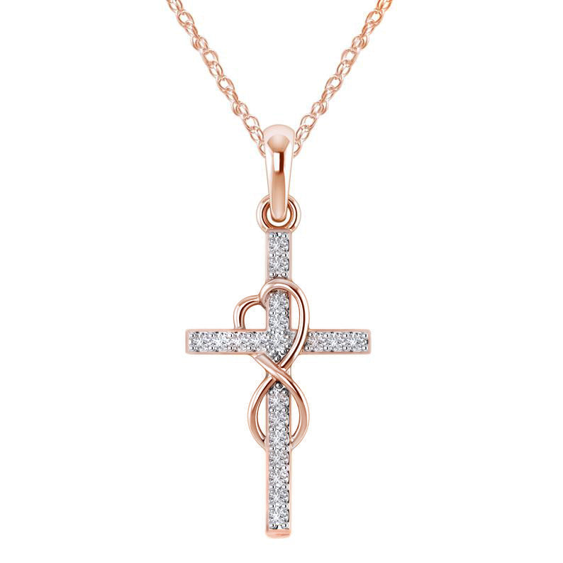 Alloy Pendant With Diamond And Eight-character Cross Necklace 0abkse-a8