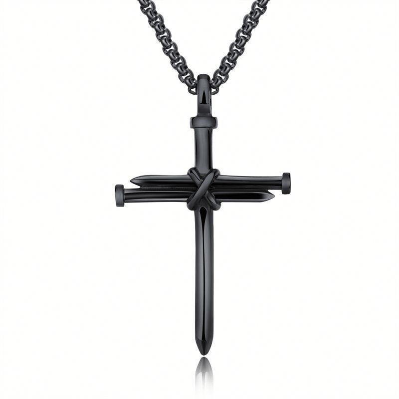 Steel Gold Black Color Fashion Mens Iron Nail Cross Pendant Necklace Stainless Steel 3mm Round Box Chain Jewelry Gift For Men 0abkse-a8