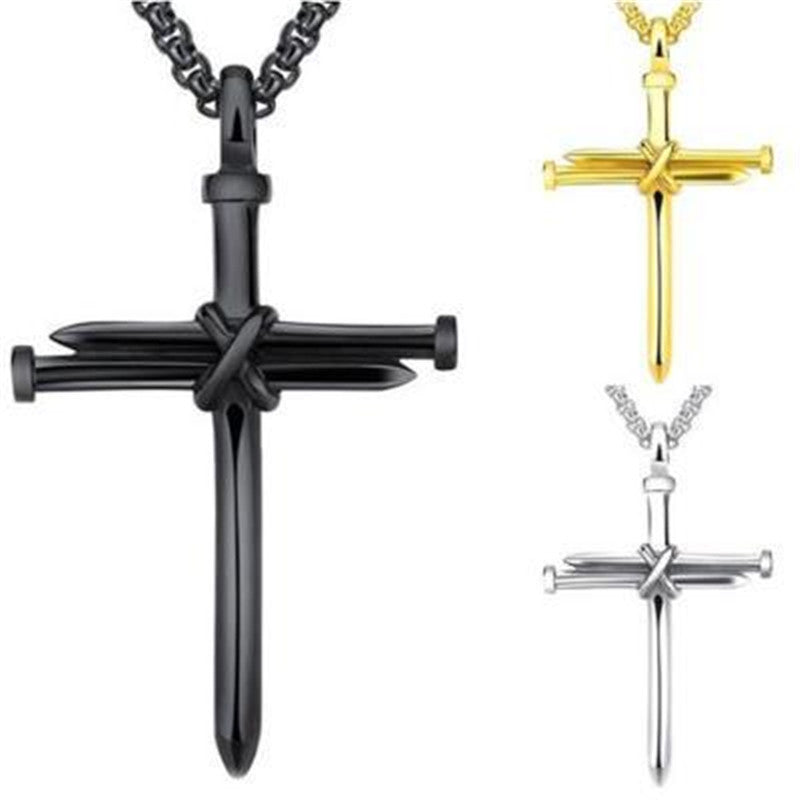 Steel Gold Black Color Fashion Mens Iron Nail Cross Pendant Necklace Stainless Steel 3mm Round Box Chain Jewelry Gift For Men 0abkse-a8