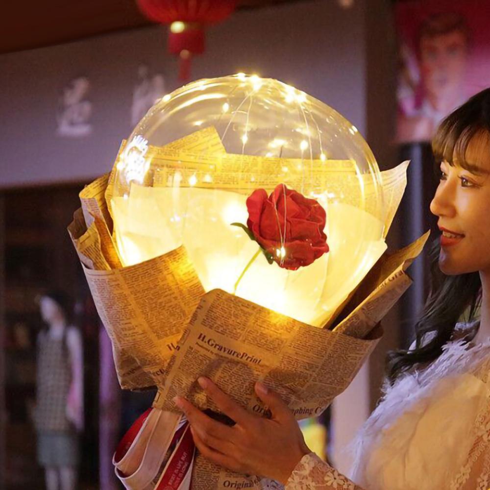 LED Luminous Balloon Rose Bouquet Transparent Bobo Ball Rose 0abkse-a8