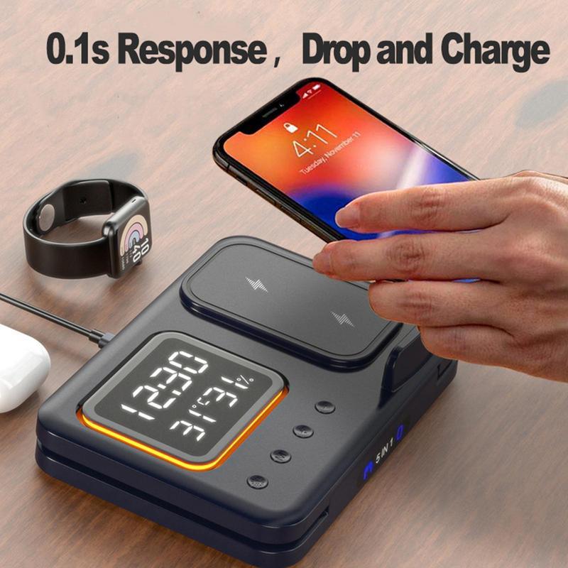 15W Wireless Chargers Stand 5 In1 LED Digital Alarm Clock Fast Charging Dock Station 0abkse-a8