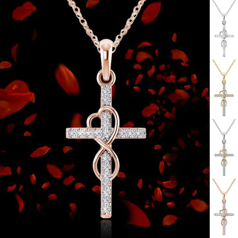 Alloy Pendant With Diamond And Eight-character Cross Necklace 0abkse-a8