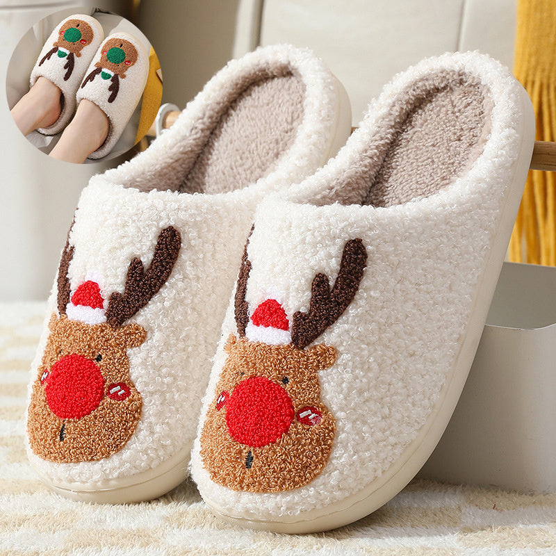 Christmas Shoes Winter Home Slippers Elk Soft Cozy Bedroom Slipper Slip On House Shoes 0abkse-a8