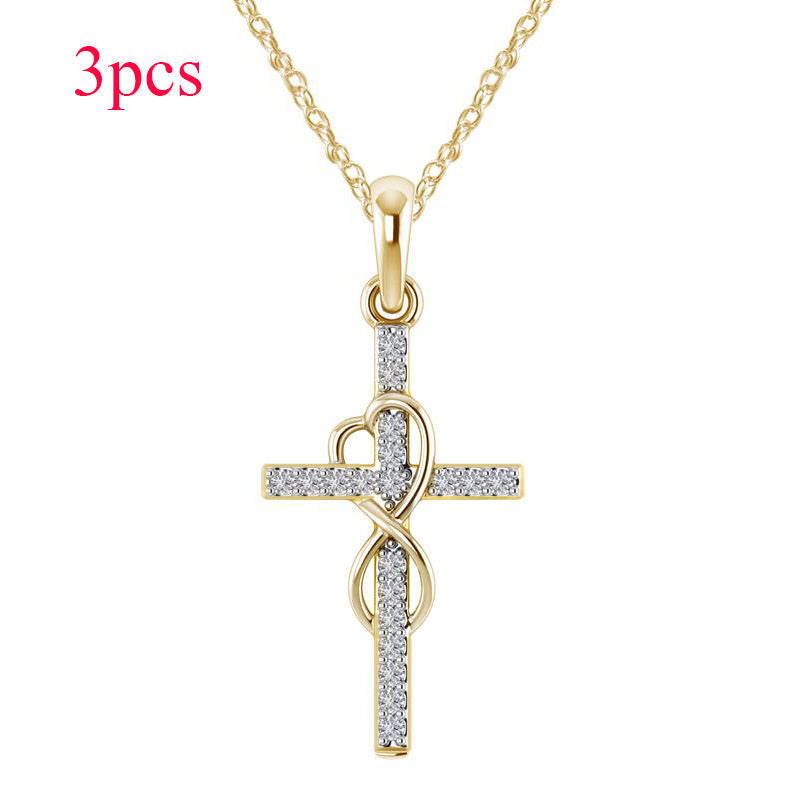 Alloy Pendant With Diamond And Eight-character Cross Necklace 0abkse-a8