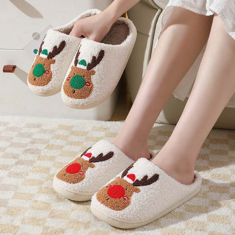 Christmas Shoes Winter Home Slippers Elk Soft Cozy Bedroom Slipper Slip On House Shoes 0abkse-a8