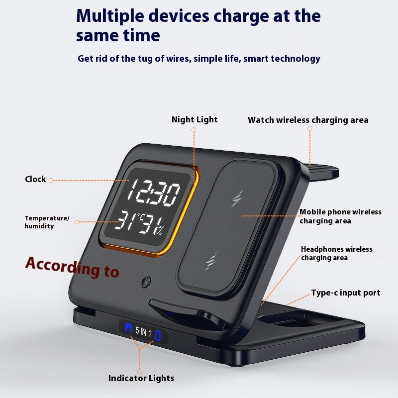 15W Wireless Chargers Stand 5 In1 LED Digital Alarm Clock Fast Charging Dock Station 0abkse-a8