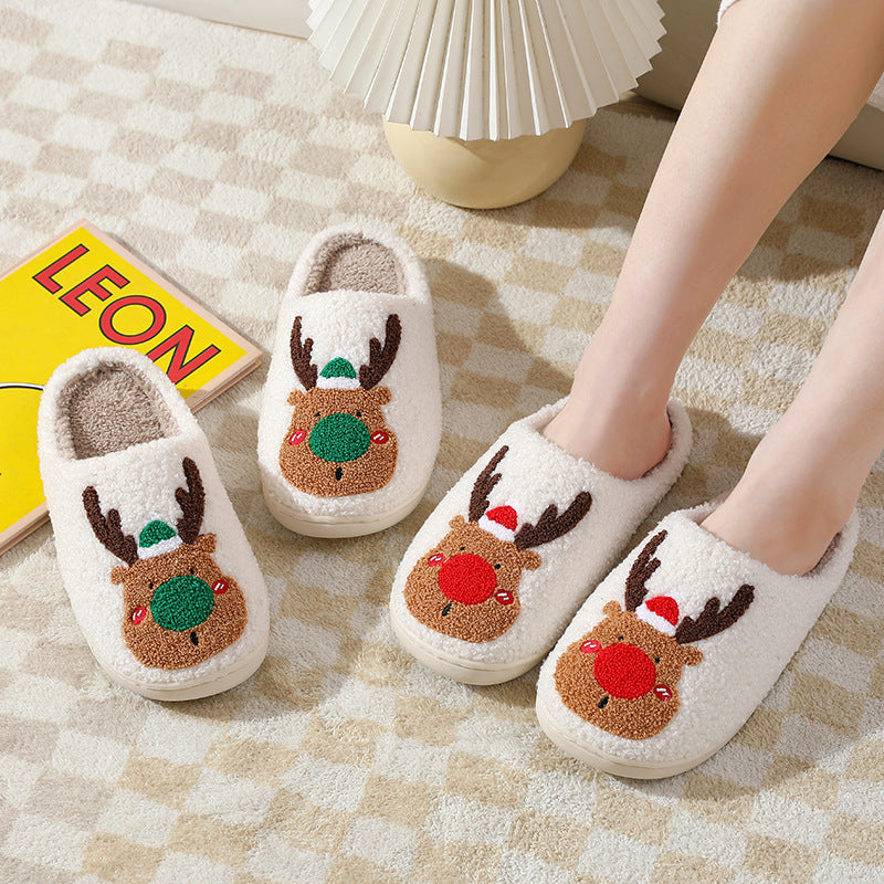 Christmas Shoes Winter Home Slippers Elk Soft Cozy Bedroom Slipper Slip On House Shoes 0abkse-a8