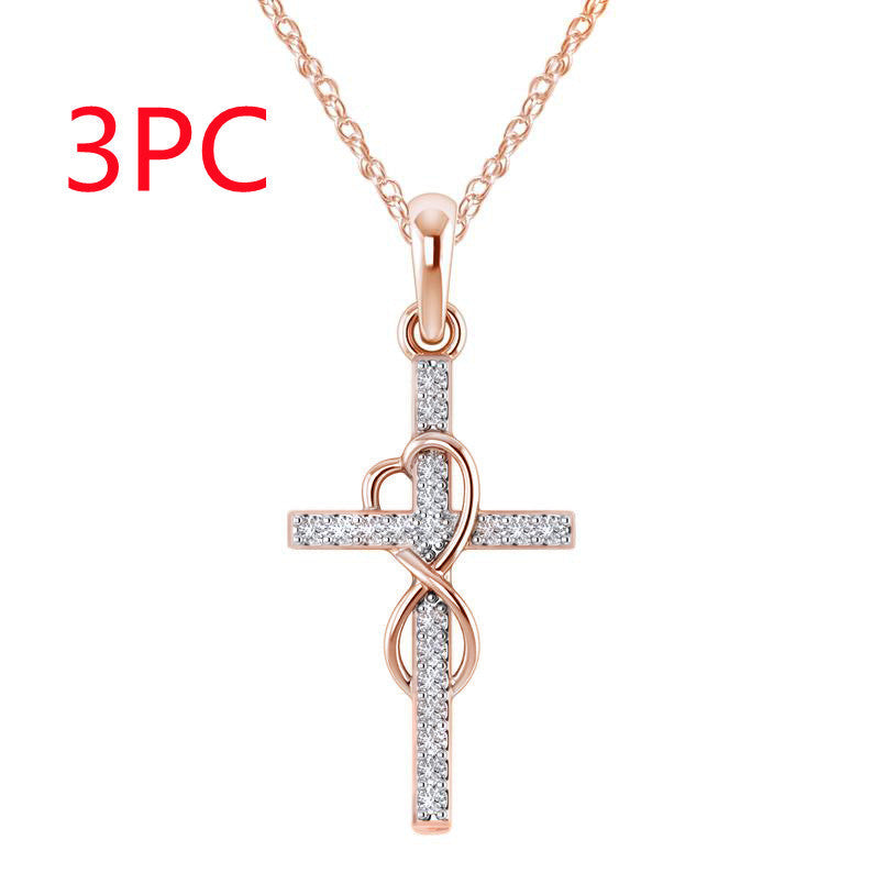 Alloy Pendant With Diamond And Eight-character Cross Necklace 0abkse-a8