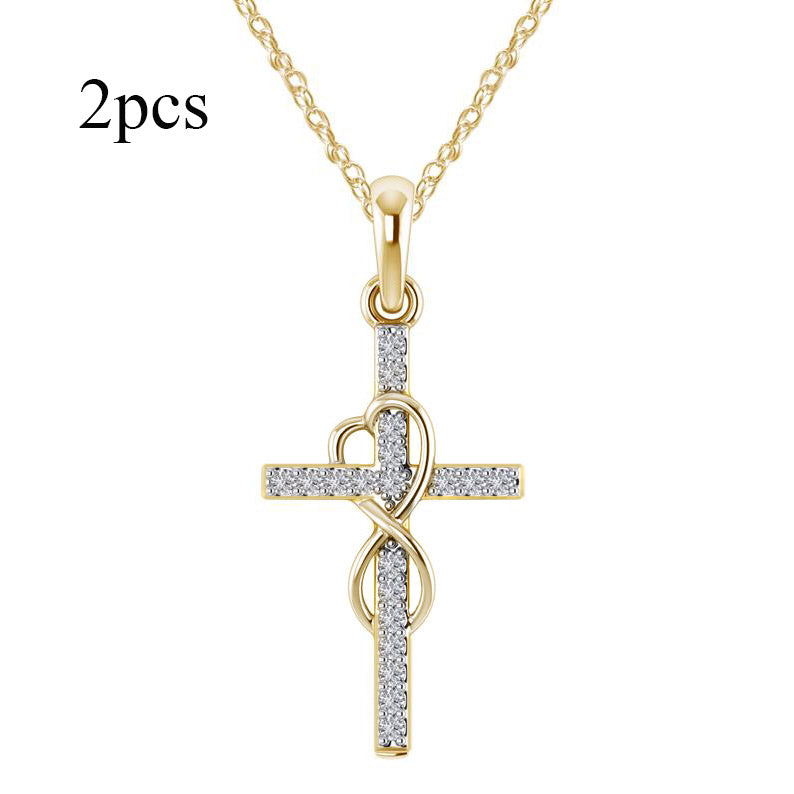 Alloy Pendant With Diamond And Eight-character Cross Necklace 0abkse-a8