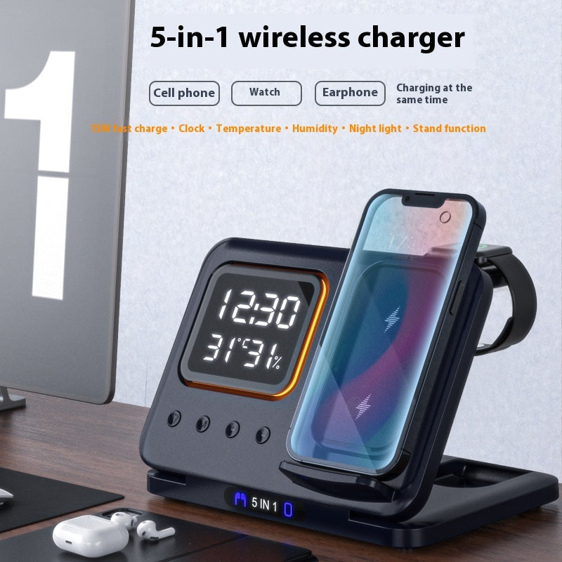 15W Wireless Chargers Stand 5 In1 LED Digital Alarm Clock Fast Charging Dock Station 0abkse-a8