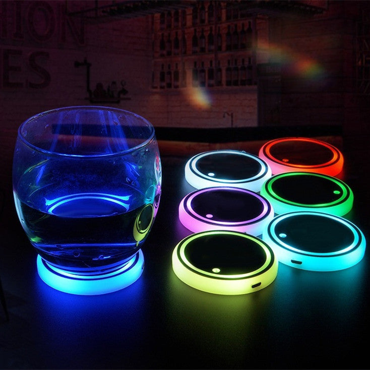 Colorful Cup Holder LED Light-up Coaster Solar & USB Charging Non-slip Coaster Ambient Light For Car Automatically 0abkse-a8